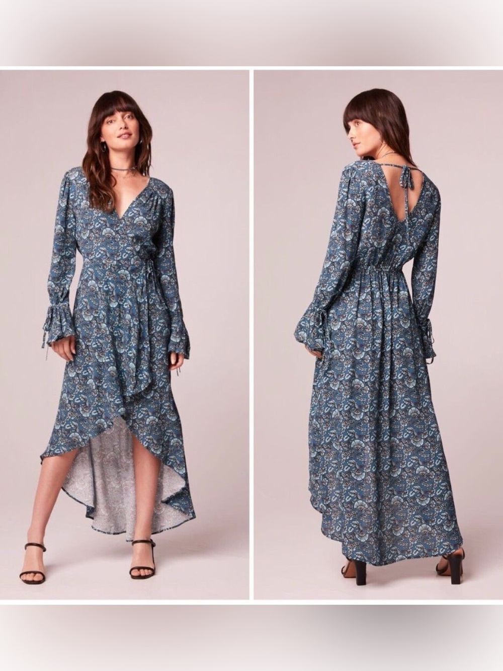 Band Of The Free | Boho Jewel Teal Floral Wrap Maxi Dress | S | P2P 18”